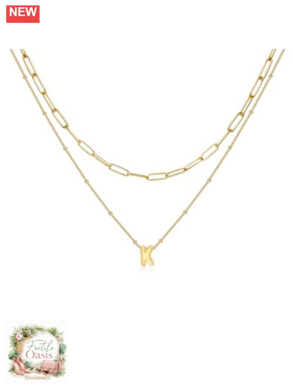 18K Gold Plated Stainless Steel Bubble Initial Letter Necklace Layered Choker